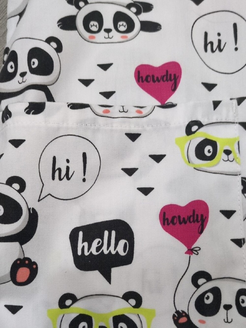 Scrubstar White Panda Print  Top with Pink & Lime Accents - Picture 3 of 5